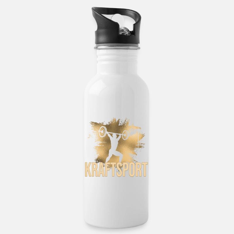 Kraftsport - Trinkflasche mit integriertem Trinkhalm - Weiß