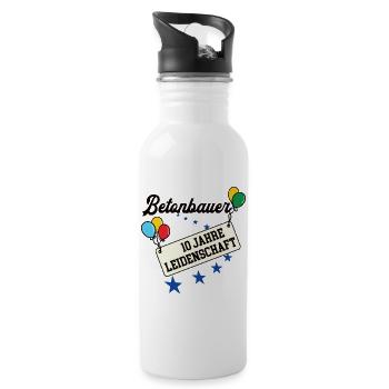 Betonbauer Jubiläum 10 Jahre 10. jähriges Jubi 10t - Trinkflasche mit integriertem Trinkhalm - Weiß - Rechts