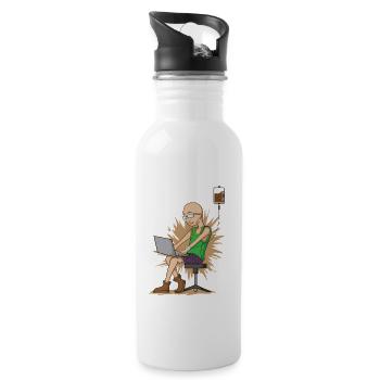 Coffee drinking nerd while chopping hangs on coffee - Water bottle with straw - white - Right