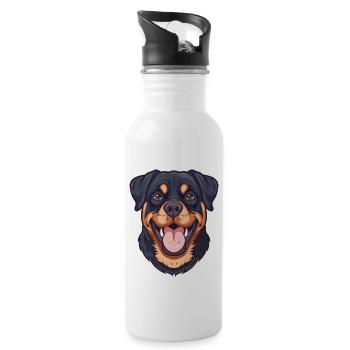 Rottweiler | Cartoon Artwork - Trinkflasche mit integriertem Trinkhalm - Weiß - Rechts