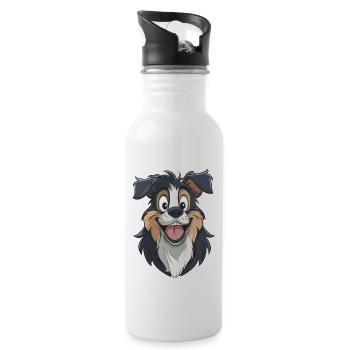 Sarplaninac | Cartoon Artwork - Trinkflasche mit integriertem Trinkhalm - Weiß - Rechts