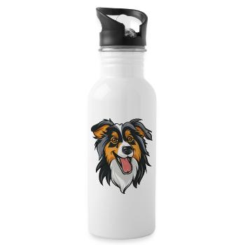 Shetland Sheepdog (Sheltie) | Cartoon Artwork - Trinkflasche mit integriertem Trinkhalm - Weiß - Rechts