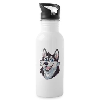 Husky de Sibérie | Illustration de dessin animé - Gourde avec paille intégrée - blanc - Droite