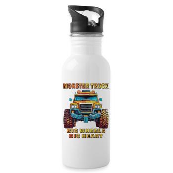 AUTO MONSTER TRUCK BIG WHEELS BIG HEART - Trinkflasche mit integriertem Trinkhalm - Weiß - Rechts