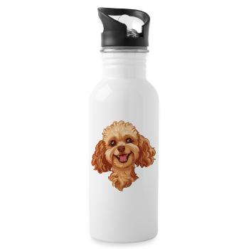 Toy Poodle | Toy Poodle | Cartoon Artwork - Water bottle with straw - white - Right