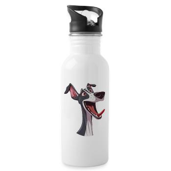 Windhund | Greyhound | Cartoon Artwork - Trinkflasche mit integriertem Trinkhalm - Weiß - Rechts