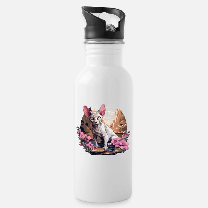 Sphynx Kätzchen Sphynx Katze - Trinkflasche mit integriertem Trinkhalm - Weiß