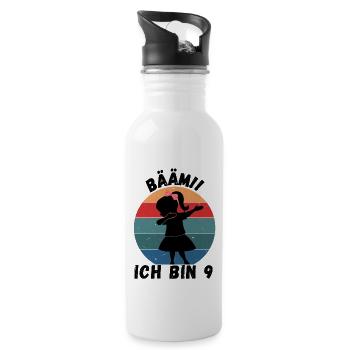 9. Geburtstag - BÄÄM, Mädchen mit DAB Tanz - Trinkflasche mit integriertem Trinkhalm - Weiß - Rechts