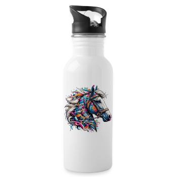 Pferd - Trinkflasche mit integriertem Trinkhalm - Weiß - Rechts