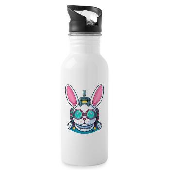A funny cyborg bunny - Water bottle with straw - white - Right