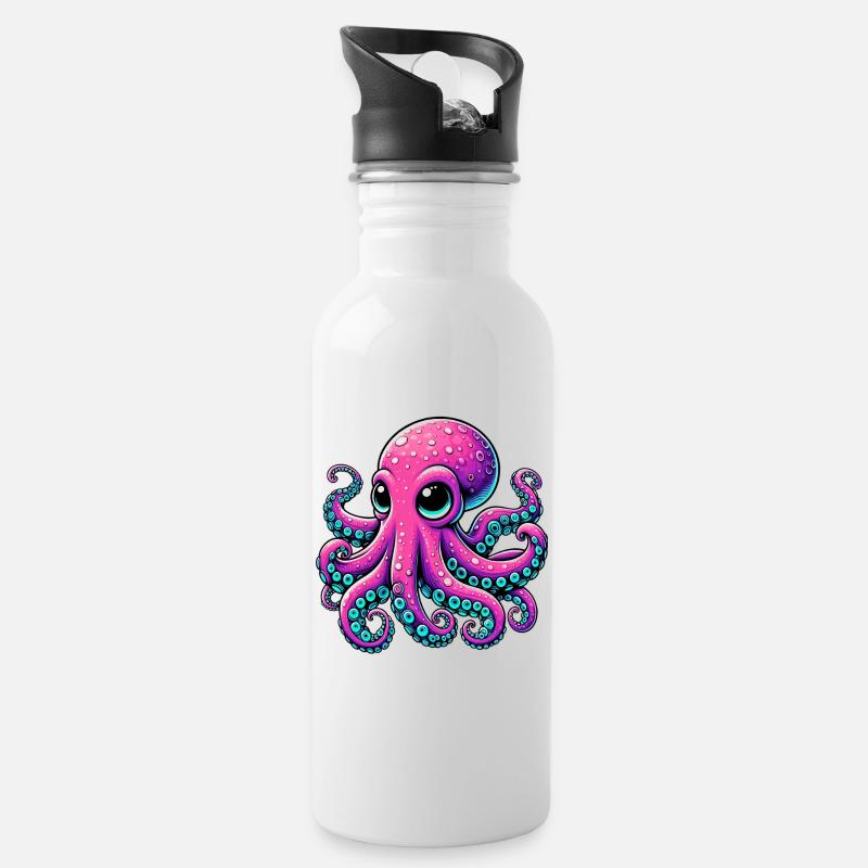 Krake - Trinkflasche mit integriertem Trinkhalm - Weiß