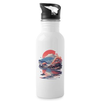 Sakura Mt. Fuji Kirschblüten Nippon Vintage - Trinkflasche mit integriertem Trinkhalm - Weiß - Rechts