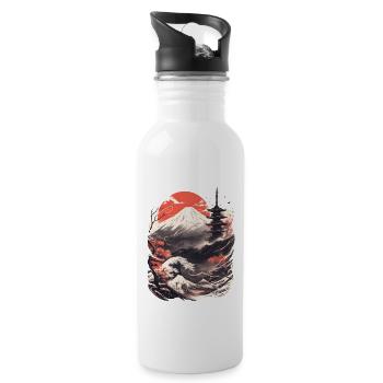 Sakura Mt. Fuji Kirschblüten Nippon Vintage - Trinkflasche mit integriertem Trinkhalm - Weiß - Rechts