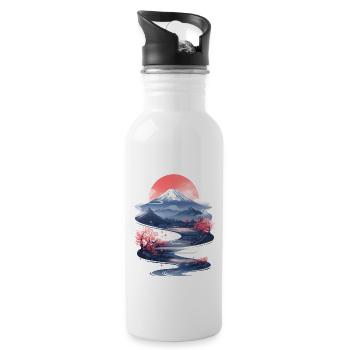 Aesthetic Japan Mt. Fuji Kirschblüten Sakura - Trinkflasche mit integriertem Trinkhalm - Weiß - Rechts