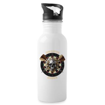 Zum Darten geboren - Trinkflasche mit integriertem Trinkhalm - Weiß - Rechts