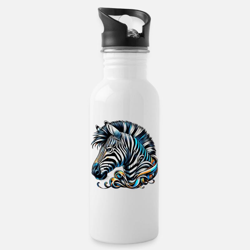 Zebra - Trinkflasche mit integriertem Trinkhalm - Weiß