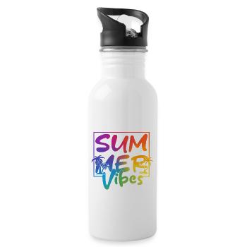 Summer Vibes Bunte Palme Retro Sommer - Trinkflasche mit integriertem Trinkhalm - Weiß - Rechts