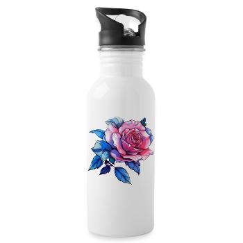 Fleurs de roses - Rose - Gourde avec paille intégrée - blanc - Droite