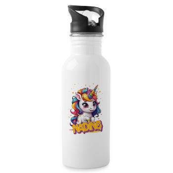 NADINE - Beautiful girl name with cute unicorn - Water bottle with straw - white - Right