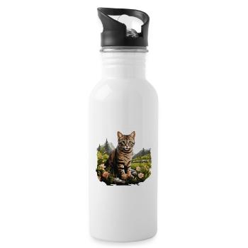 Chaton tigré chat tigré - Gourde avec paille intégrée - blanc - Droite