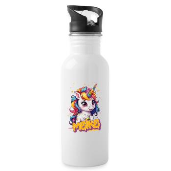 MEIKE - Schöner Mädchen Name mit süßem Einhorn - Trinkflasche mit integriertem Trinkhalm - Weiß - Rechts