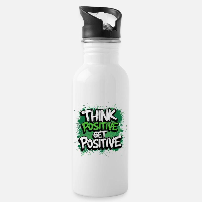POSITIV DENKEN, POSITIV WERDEN - Trinkflasche mit integriertem Trinkhalm - Weiß