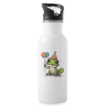 Frosch Happy Birthday Hoppy Birthday Cute Frog - Trinkflasche mit integriertem Trinkhalm - Weiß - Rechts