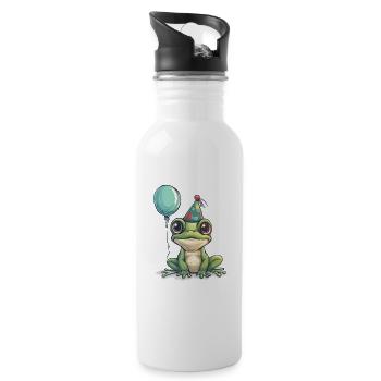 Frosch Happy Birthday Hoppy Birthday Cute Frog - Trinkflasche mit integriertem Trinkhalm - Weiß - Rechts