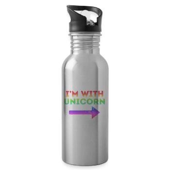 I'm With Unicorn Rainbow Magical Pointing Arrow - Water bottle with straw - silver - Right