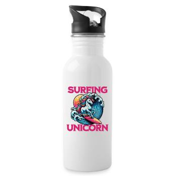 Surfing Unicorn - Trinkflasche mit integriertem Trinkhalm - Weiß - Rechts