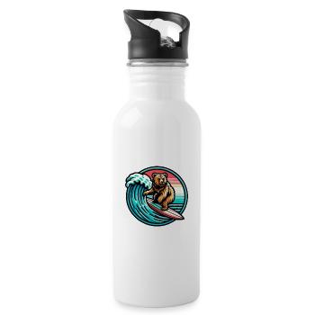 Surfing Bear - Water bottle with straw - white - Right