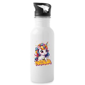 NATALIA - Beautiful girl name with cute unicorn - Water bottle with straw - white - Right