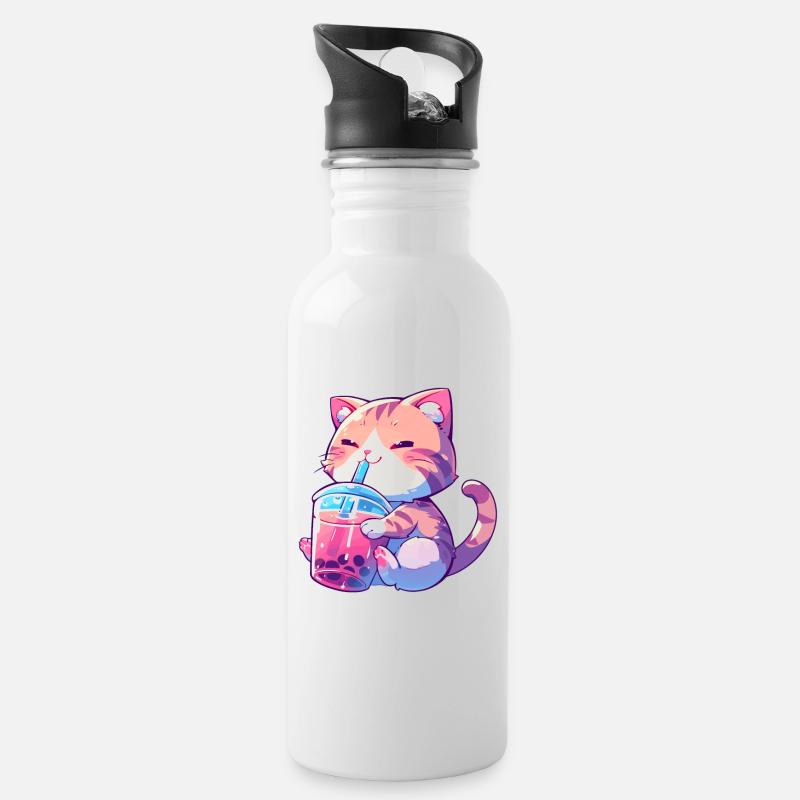 Hund der Bubble Tee trinkt Boba and Dogs Anime - Trinkflasche mit integriertem Trinkhalm - Weiß