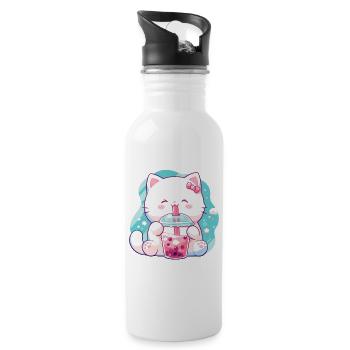 Katze die Bubble Tee trinkt Boba and Cats Anime - Trinkflasche mit integriertem Trinkhalm - Weiß - Rechts