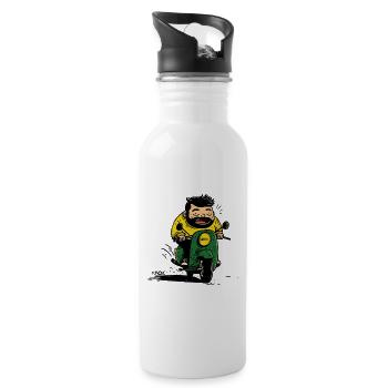Buddy, der König des Moped-Rollers, Biker - Trinkflasche mit integriertem Trinkhalm - Weiß - Rechts