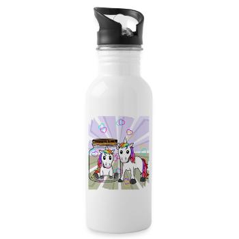 Einhörner Einhorn Fabeltier Liebe Herz Valentin - Trinkflasche mit integriertem Trinkhalm - Weiß - Rechts