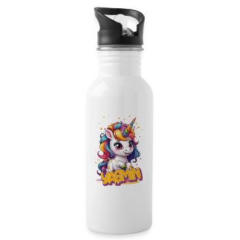 YASMIN - Schöner Mädchen Name mit süßem Einhorn - Trinkflasche mit integriertem Trinkhalm - Weiß - Rechts
