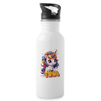TINA - Schöner Mädchen Name mit süßem Einhorn - Trinkflasche mit integriertem Trinkhalm - Weiß - Rechts