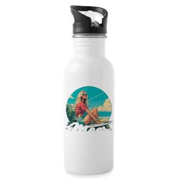 The sea always goes on holiday trips - Water bottle with straw - white - Right