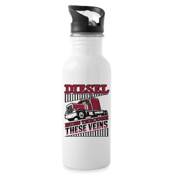 Diesel fließt durch diese Adern Trucker-Legenden - Trinkflasche mit integriertem Trinkhalm - Weiß - Rechts