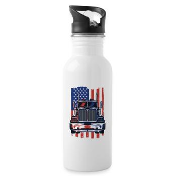 Truck American Flag Trucker Truckie Legends Truck - Water bottle with straw - white - Right