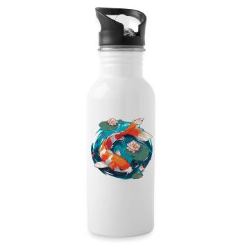 Vintage 80er Retro Japanisch Asiatisch Koi Karpfen - Trinkflasche mit integriertem Trinkhalm - Weiß - Rechts