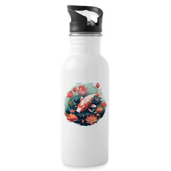 Vintage 80er Retro Japanisch Asiatisch Koi Karpfen - Trinkflasche mit integriertem Trinkhalm - Weiß - Rechts
