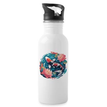 Vintage 80er Retro Japanisch Asiatisch Koi Karpfen - Trinkflasche mit integriertem Trinkhalm - Weiß - Rechts