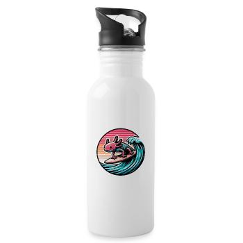 Surfing Axolotl - Trinkflasche mit integriertem Trinkhalm - Weiß - Rechts