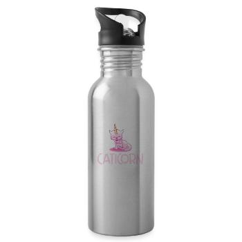 Caticorn Funny Rainbow Cat Unicorn Magical Girl - Water bottle with straw - silver - Right