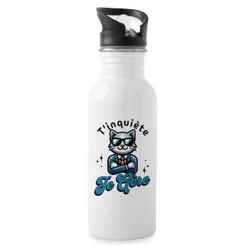 Don't worry I manage cool cat gift humor - Water bottle with straw - white - Right