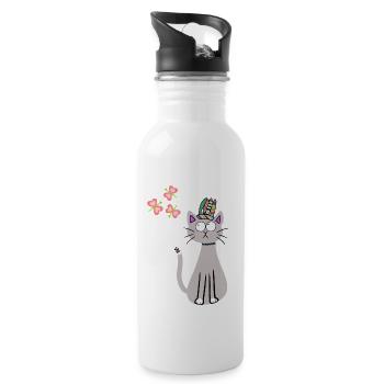 Hippie Katze Katzen Hippies Kinder Kind Kätzchen - Trinkflasche mit integriertem Trinkhalm - Weiß - Rechts