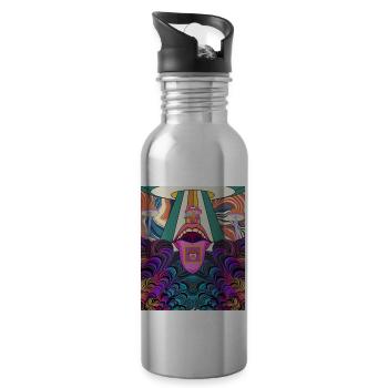 Psychedelic Rave Design - Trinkflasche mit integriertem Trinkhalm - Lightsilver - Rechts