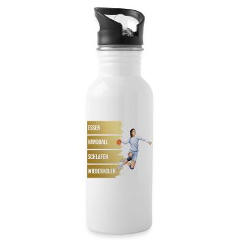 Essen - Handball - Schlafen - Wiederholen - Trinkflasche mit integriertem Trinkhalm - Weiß - Rechts